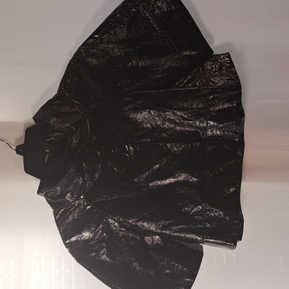 Short Sleeve Black Pleather Crop Top Cape Style Jacket